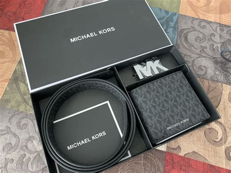 michael kors mens logo belt and billfold wallet set|leather michael kors wallet women.